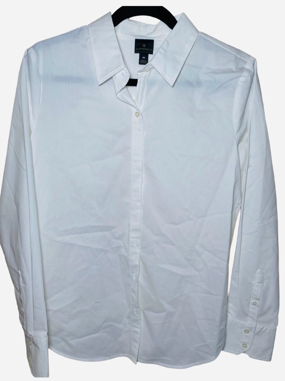 Worthington Stretch‎ White Button Down Shirt Blouse Long Sleeves Size M